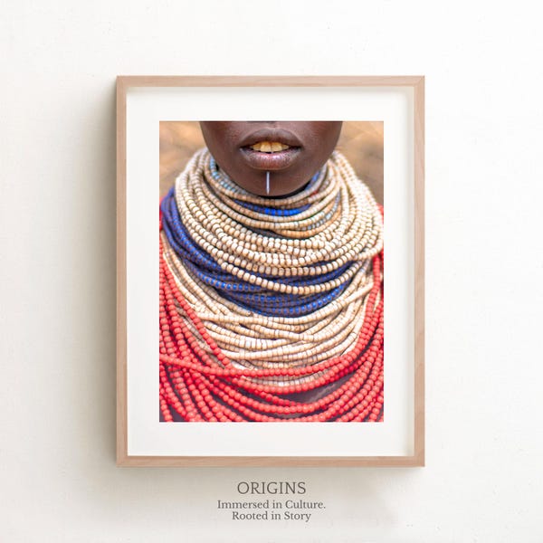 African Beaded Necklace Wall Art Print | Karo Tribe Photo | Black Women Art | Ethiopia Color Photograph | Afrocentric | African American Art