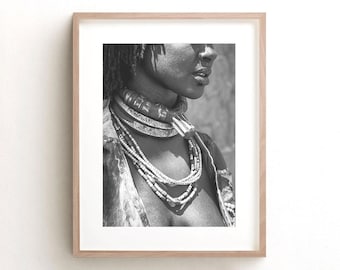 El anillo de bodas: retrato de una tribu africana / Arte mural de mujer negra, adorno para el cuello / Fotografía cultural y de viajes / Decoración bohemia afrocéntrica