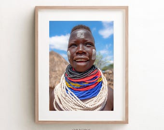 Arte de mujeres negras / Arte afroamericano / Impresión de arte mural afro / Tribu Karo de Etiopía / Lienzo afrocéntrico / Fotografía de viajes de bellas artes