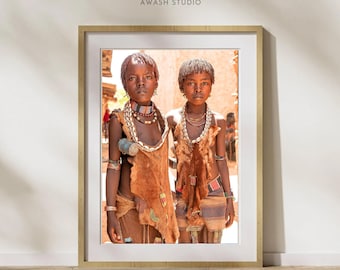 Arte afroamericano / Impresión de arte mural de la amistad / Fotografía original / Tribu Hamar de Etiopía / Decoración de interiores afrocéntrica / Regalo para mejores amigos