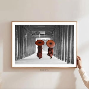 Buddhist Wall Art | Myanmar Monk Art | Mandalay Monks | Buddha Wall Art | Travel Photograph | Yogi Gift | Red Robes | Spiritual Home Accent