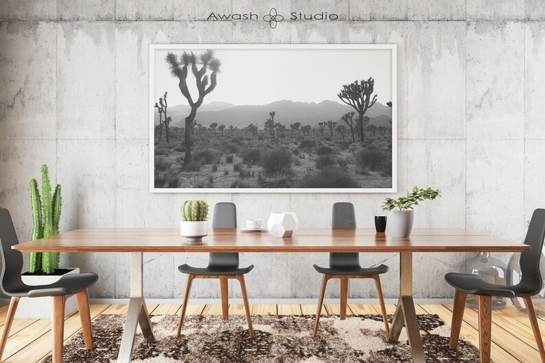 Joshua Tree California Photography, Wall Art Prints, Black And White Photograph, Large Stretched Canvas, Panoramic, Southwestern Home Decor image 10