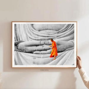 Buddha Wall Art | Buddhist Print | Laos Monk Art | Travel Photograph | Yogi Gift | Red Robes | Spiritual Art | Meditation Room | Yoga Studio