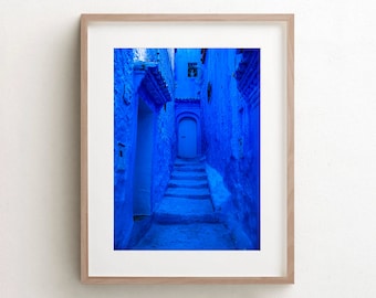 Morocco Photography, Chefchaouen, Travel Photography, Blue Wall Art, Large Wall Art, Stretched Canvas, Metal Wall Art, Home Decor,