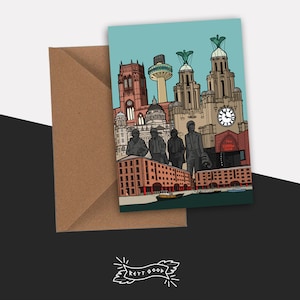 Paisagem urbana de Liverpool - Cartão de felicitações | Beatles | Viagem | Ilustração | Cartão para qualquer ocasião