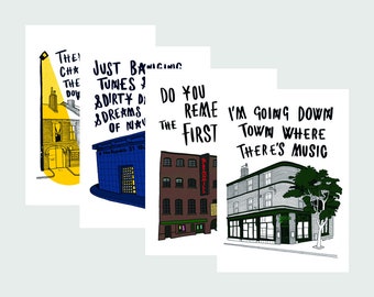 Set of 4 Music Postcards | Sheffield | Yorkshire | Music, Lyrics & Quotes | Typography | Illustration | Arctic Monkeys