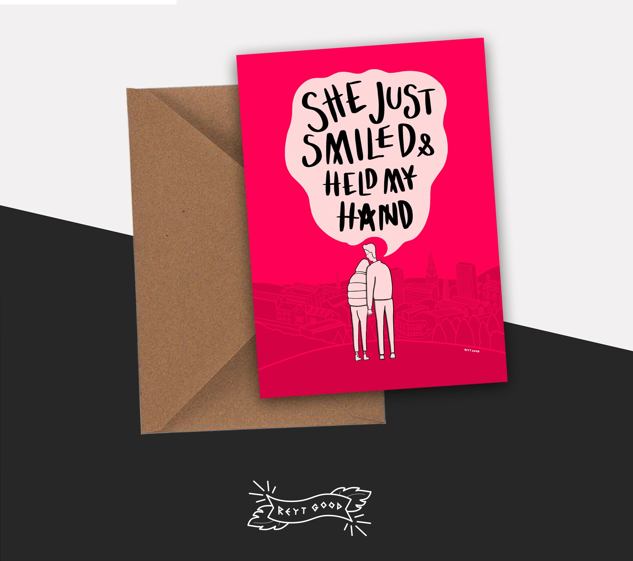 She just held my hand Valentines Greetings Card | Illustration | Music, Lyrics & Quotes | Pulp | Typography |Any  Occassion Card