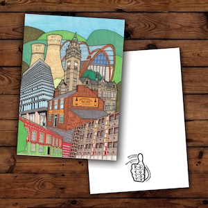 Henderson's Relish Sheffield Cityscape - Cartão postal (A6) Yorkshire | Cidade | Viagem | Ilustração | Cartão para qualquer ocasião
