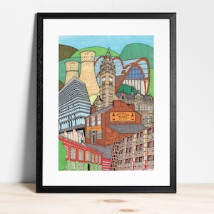 Henderson&#39;s Relish Sheffield Cityscape - Print (Featuring Sheffield University, The Winter Gardens & Park Hill Flats) | Yorkshire Wall Art