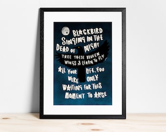 Blackbird - Print | The Beatles Wall Art | Home Decor | Typography | Poster | Illustration |