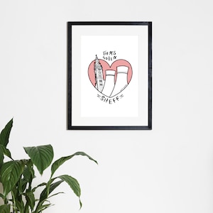 Thas Gotta Love Sheff - Print in Colour | Sheffield Wall Art | Yorkshire Home Decor | Illustration | Typography | Poster | Cityscape
