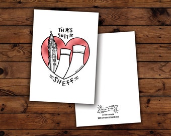 Thas Gotta Love Sheff - Postcard (A6) | Yorkshire | Sheffield | Cityscape | Illustration | Typography | Any Occassion Card