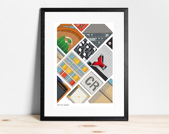 Sheffield Reyt Squares - Print in Colour (Featuring Landmarks) | Yorkshire Wall Art | Home Decor | Illustration | Poster | Cityscape