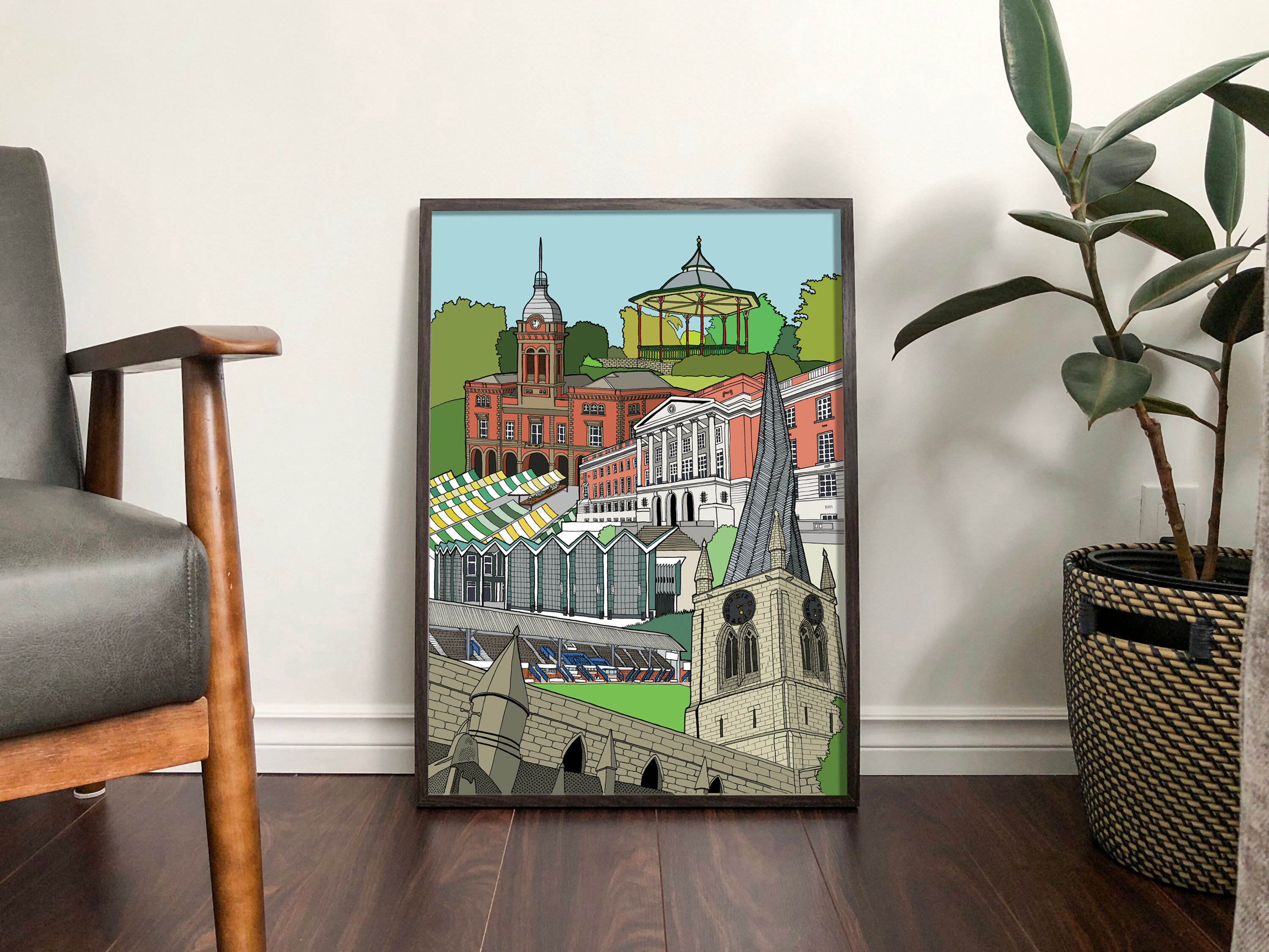 Chesterfield Print in Colour Featuring Local Landmarks Etsy
