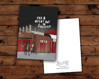 SUFC "Like a Night Out in Sheffield"   Postcard (A6) - | Yorkshire | Sheffield United| Football | Illustration