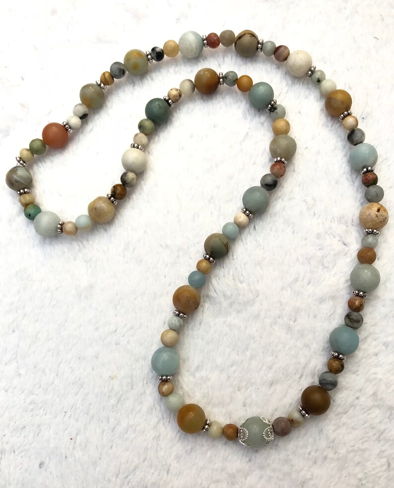 Amazonite Beaded Necklace Genuine Stone Matte Beads Colorful Etsy