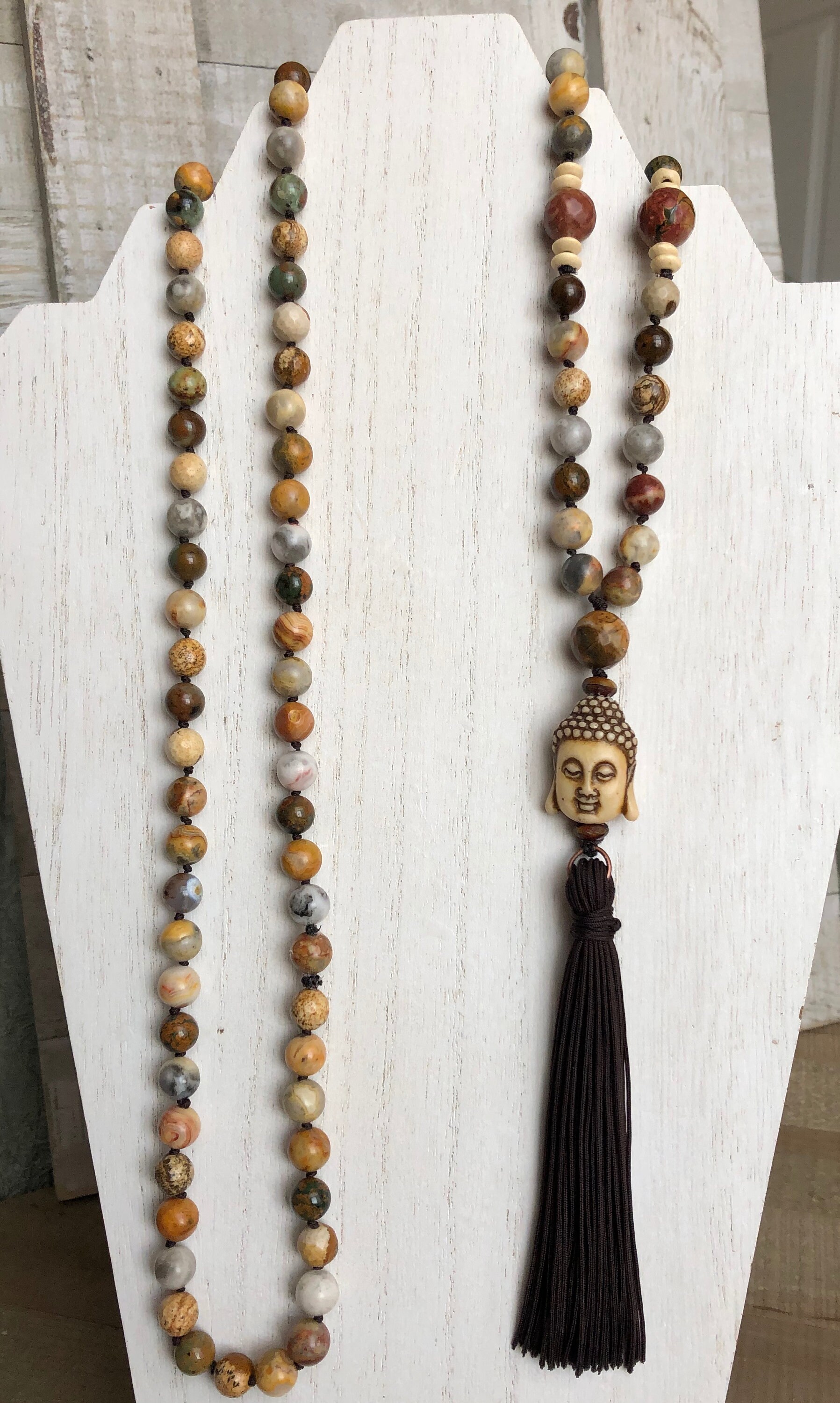 108 Mala Bead Necklace w/ Semi-Precious Gemstone Buddha | Etsy