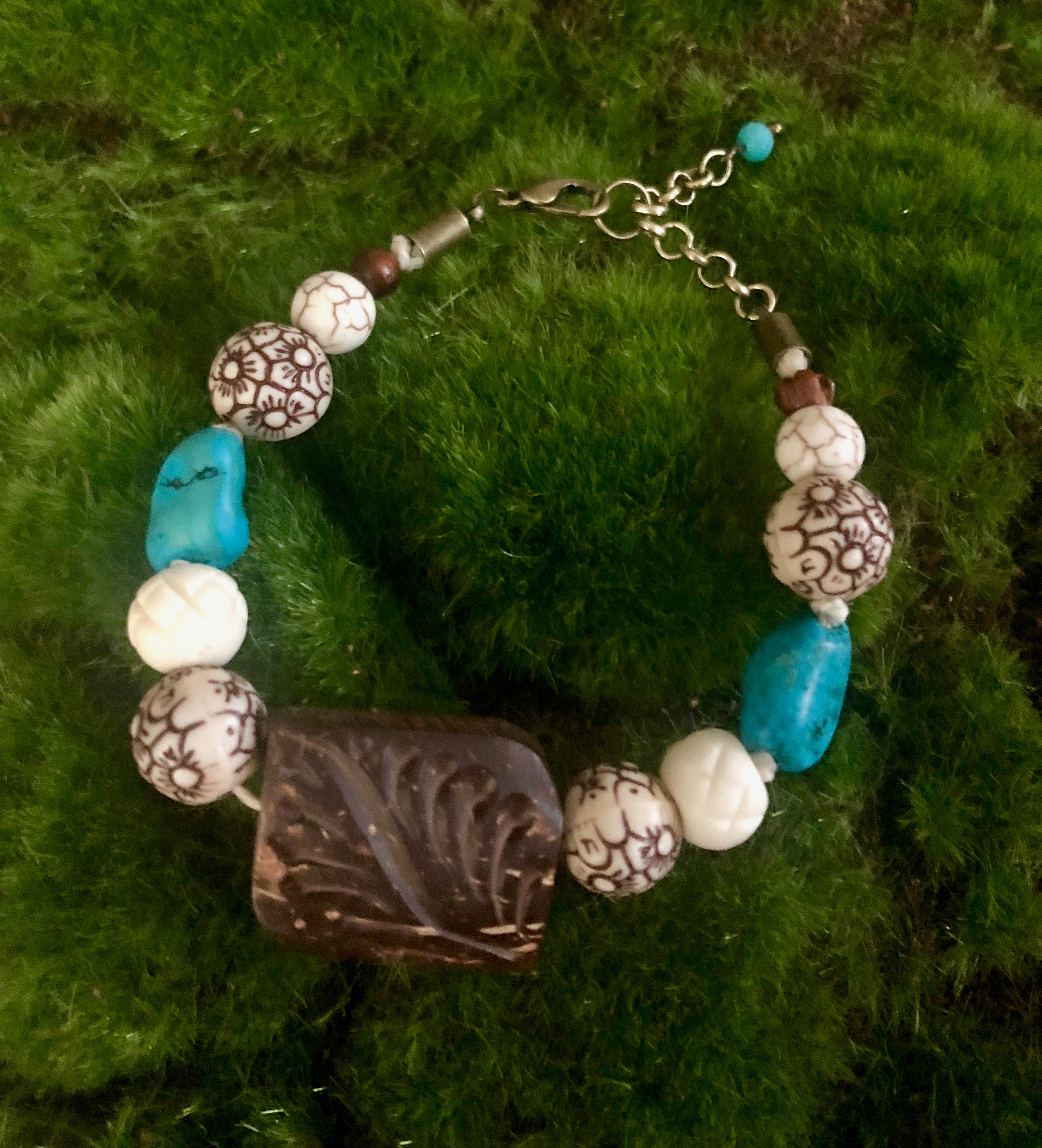 Etched Wood Bracelet With Ornate Accent Beads Hemp Cord Wood Etsy