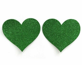 Nipple Pasties - Green Glitter Heart - One Size