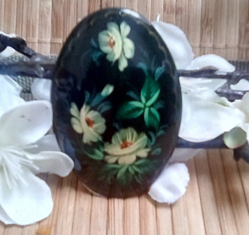 Russian Pin Brooch Oval White Flowers and Foliage