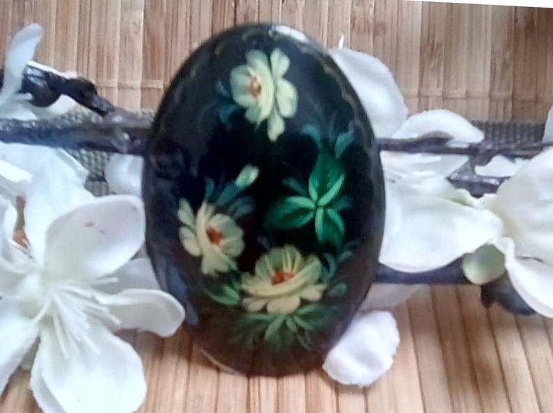 Russian Pin Brooch Oval White Flowers and Foliage