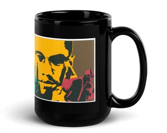 ブラザー・マルコムX #Papercutting トリビュート ブラック光沢コーヒーマグ - デンゼル・ワシントン KRS-ONE