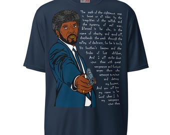 正義の人の道 - パルプフィクション ペーパーカッティングトリビュート - ユニセックス パフォーマンス クルーネック T シャツ