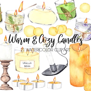 Warme & gemütliche Kerzen ClipArt, Aquarell ClipArt, Lichter ClipArt, Bienenwachs Kerzen ClipArt, sofortiger Download, kommerzielle Nutzung