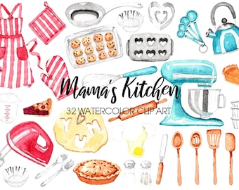 Mama's Kitchen clip art, Watercolor clip art, Baking clip art, Instant download, Commercial use