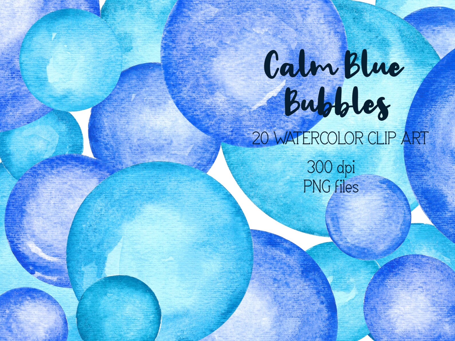 Calm Blue Bubbles Clip Art, Watercolor Clip Art, Dots Clip Art, Instant