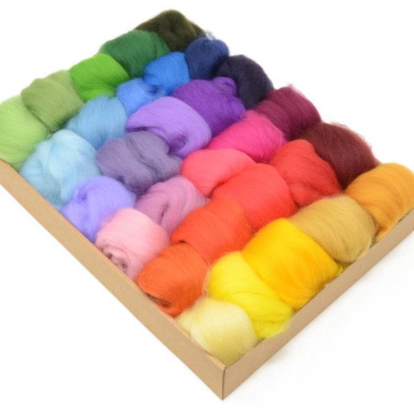 30 Colours, 200gm Merino Wool for Needle Felting, Wet Felting, Blending, Spinning and Crafting: Free Delivery