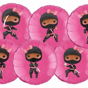 Girl Ninja Balloon Stickers, African American, Party Decor (Set of 6)