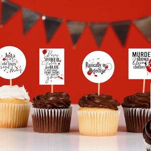 True Crime Cupcake Toppers, True Crime Party Supplies