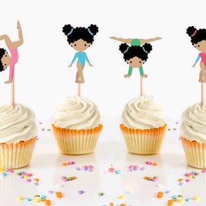 Brown Girl Gymnast Cupcake Toppers, Latina Gymnastics Cupcake Toppers, Gymnastics Party Supplies