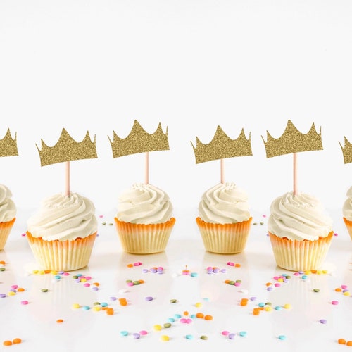 Gold Glitter Crown Cupcake Toppers Notorious 1 Crown Cupcake Etsy