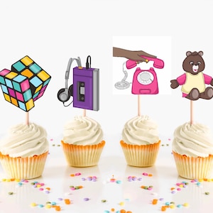 80s Themed Cupcake Toppers, 80s Party Supplies, African American
