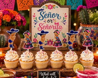 Senor Or Senorita Gender Reveal Cupcake Toppers