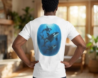 T-shirt à motif baleine, motif épaulard, chemise vie marine