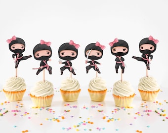 Ninja Girl Cupcake Toppers, Girl Birthday Party Decor