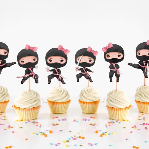 Ninja Girl Cupcake Toppers Girl Ninja Party Supplies Etsy