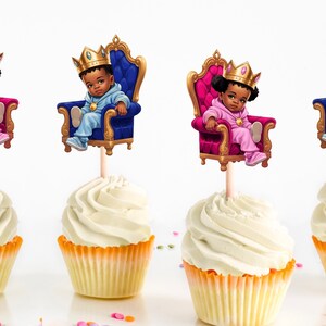 African American Prince or Princess Gender Reveal Cupcake Toppers