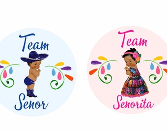 Senor or Senorita Gender Reveal Voting Stickers, 2.5" Circles