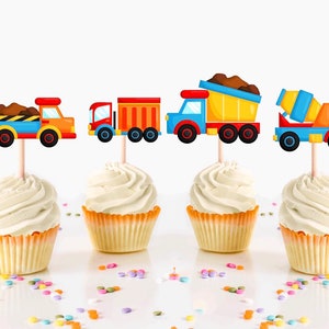 Construction Vehicle Cupcake Toppers, Construction Themed Party Supplies