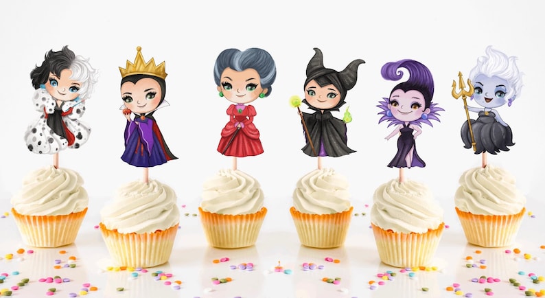 Female Villains Cupcake Toppers, Party Decoration image 1