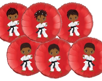 African American Karate Boy Balloon Stickers, Karate Party Supplies