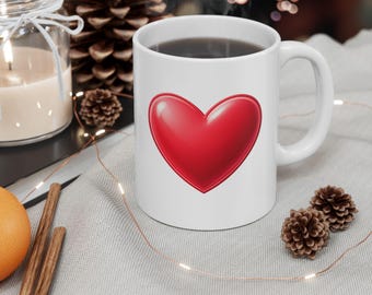Minimalist Red Heart Coffee Mug, Valentine's Day Gift