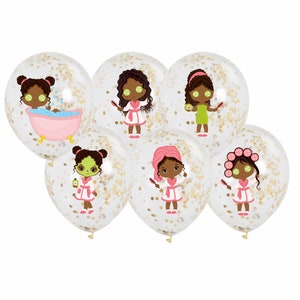 African American Spa Party Balloon Stickers, Black Spa Girl Party Supplies