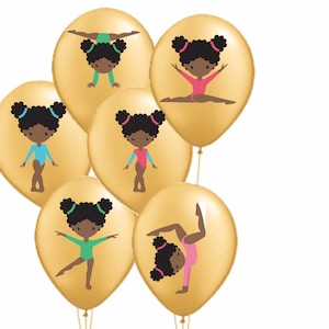 African American Gymnast Balloon Stickers, Gymnastics Party Supplies