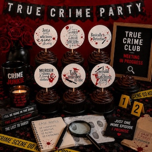 True Crime Cupcake Toppers, Party Supplies