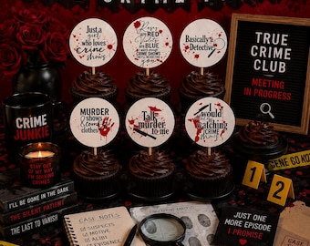 True Crime Cupcake Toppers, Party Supplies